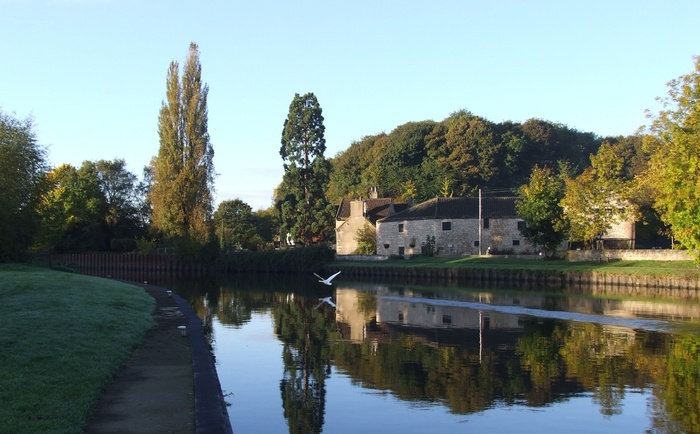 湖、水、船、房子、树木、植被、天空、森林