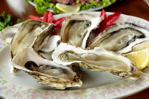 牡蛎、圆形、白色、粉色、花卉、陶瓷、盘子、菜肴 牡蛎、圆形、白色、粉色、花卉、陶瓷、盘子、菜肴