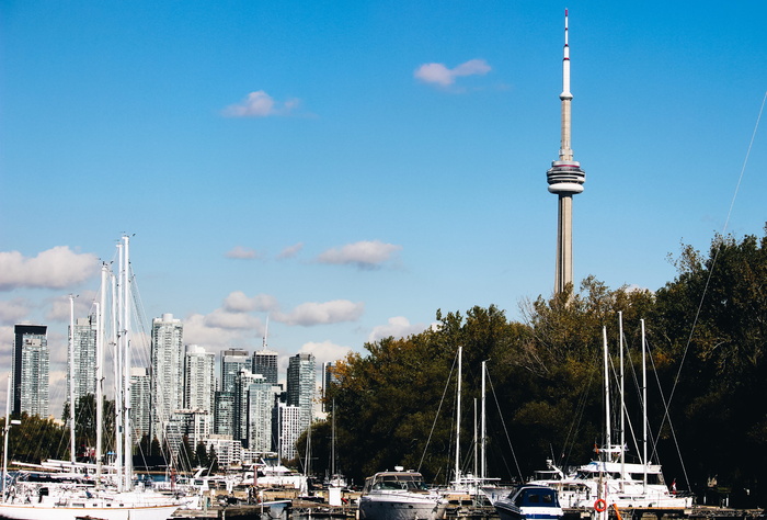加拿大，多伦多，海滨，天空，cn塔，地标，热门，船只