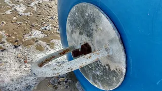 灯塔, 海, 海滩, 沙子, 特写, 蓝色, 金属, 没有人