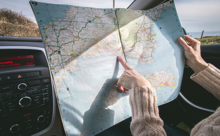 旅行、地图、汽车、度假、方向、指南针、目的地、手指