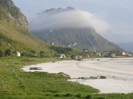 挪威，海滩，lofoten，夏季，山区，环境，风景-自然，山脉