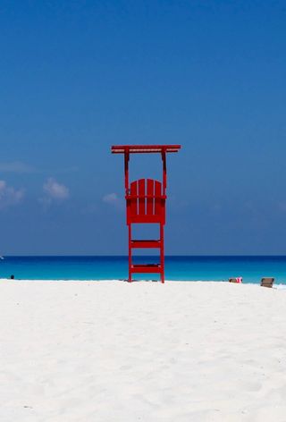 海滩，大海，坎昆，沙滩，加勒比海，海边，天空，救生员小屋