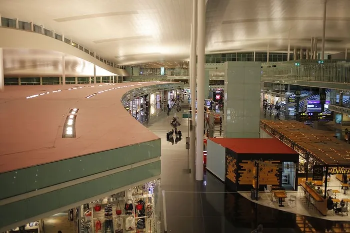 西班牙、巴塞罗那、航班、机场、交通、大堂、航站楼、照明