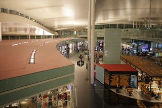 西班牙、巴塞罗那、航班、机场、交通、大堂、航站楼、照明