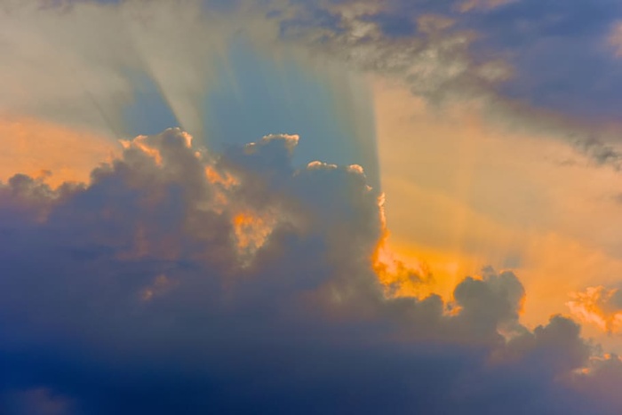 简单，蓝色，风景，天空，金色，日落，云天，自然之美