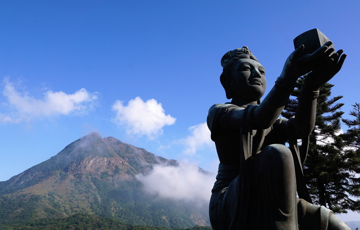 低角度摄影，印度教神像，山背景，山，全景，天空，旅行，景观