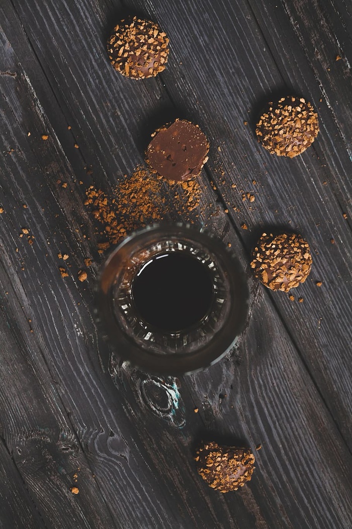 咖啡，乡村，黑咖啡，玻璃，饼干，面包屑，木头，食物照片