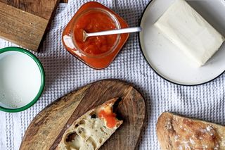 食品和饮料、食品、新鲜度、餐桌、高角度视野、面包、室内、正上方