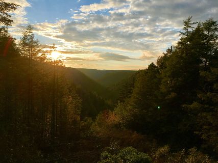 美国，戴维斯，黑水瀑布州立公园，山，树，日落，天空，云天
