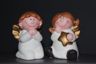 天使，情侣，守护天使，玩具，摄影棚拍摄，人类表现，室内，表现