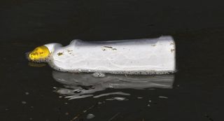 瓶子、鹅颈管、漂浮物、污染、斑点、脏污、容器、水域