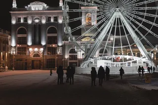 乌克兰、基辅、广场、夜晚、人群、街道、摩天轮、摩天轮