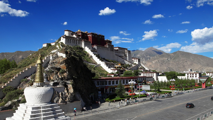 西藏，拉萨，布达拉宫，旅游，布达拉宫，风景，山，路