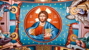 宗教艺术装饰、pantocrator、耶稣基督、福音传道者、肖像画、绘画、天花板、小教堂
