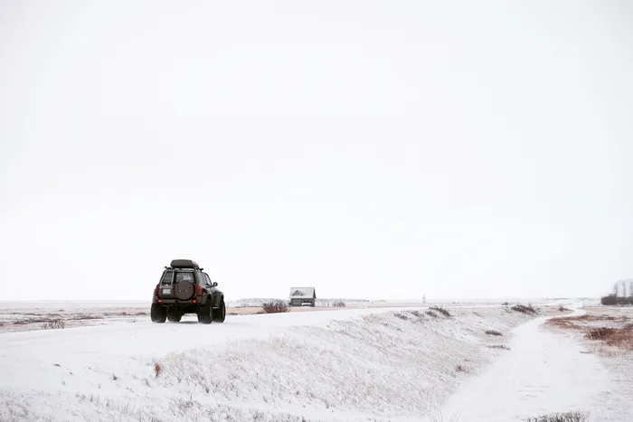 棕色，suv，道路，白天，雪，冬天，白色，寒冷