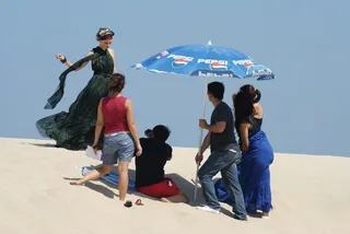 快乐，海滩，大海，团聚，沙滩，拍照，全长，人群