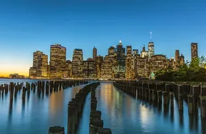 纽约，曼哈顿，美国，纽约天际线，一个世界贸易中心，纽约天际线，布鲁克林大桥公园，纽约市