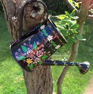 浇水罐、绘画、花园、设备、设计、蓝色、夏季、艺术