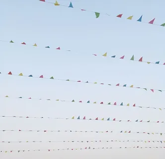 中国，湖北，蓝天，多色，装饰，庆典，低角度观看，彩旗