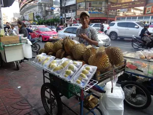泰国、曼谷、街道、食品、街道、食品、汽车、交通、零售
