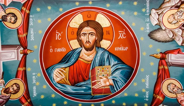 潘托克拉特(pantocrator)、耶稣基督(jesus christ)、福音传道者、肖像画、绘画、天花板、小教堂、ayia varvara 潘托克拉特(pantocrator)、耶稣基督(jesus christ)、福音传道者、肖像画、绘画、天花板、小教堂、ayia varvara