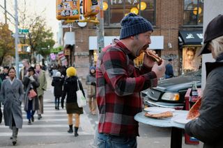 纽约，美国，快餐，威廉斯堡，纽约，人，走路，吃饭