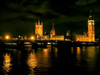 伦敦, 大本钟, 英国, 夜, 英格兰, 建筑结构, 体系结构, 水