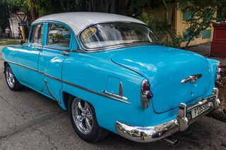 古巴、维达多、阿尔门德隆、汽车、雪佛兰、蓝色、出租车、交通方式