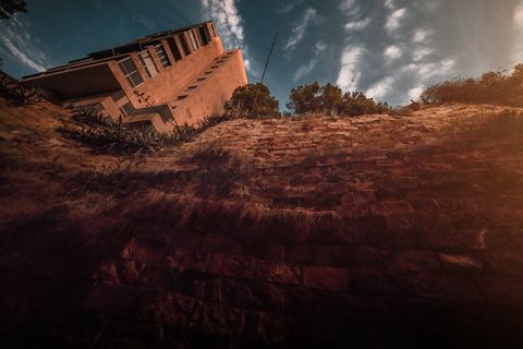 公寓，贫瘠，建筑，黑暗，黎明，沙漠，干草，黄昏