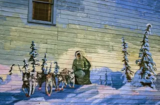 墙上的雪橇犬队和骑手壁画