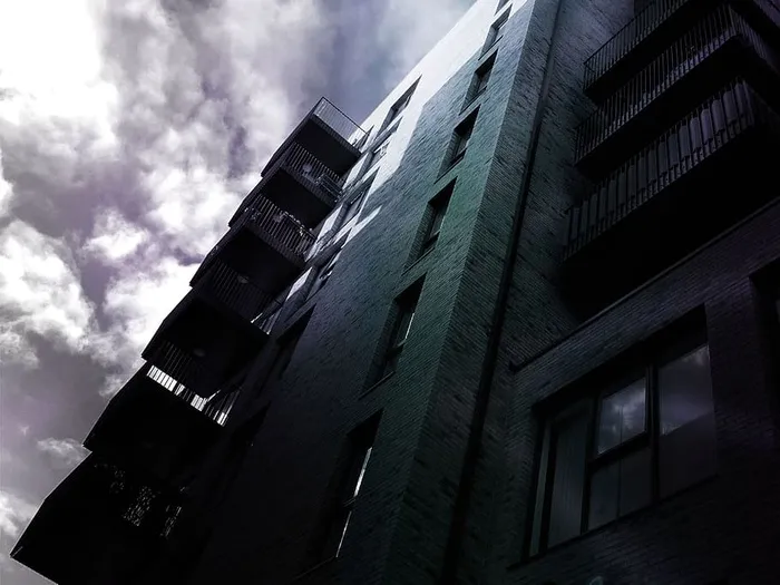 黑白、建筑、建筑、阳台、黑白、低角度拍摄、单色、透视