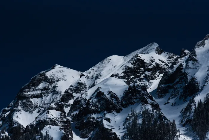 山，自然，夜晚，天空，雪，积雪，雪峰，冬天