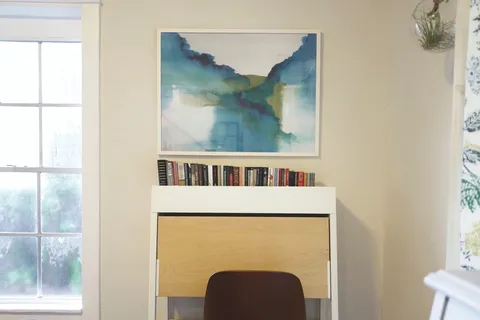 书桌，水彩画，书籍，绘画，装饰，房子，家，窗户