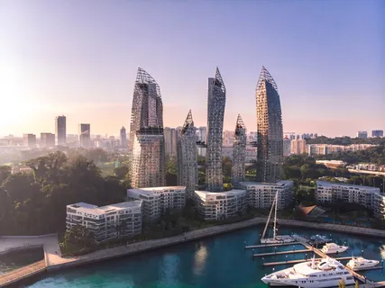 新加坡，吉宝湾的倒影，图案，抽象建筑，线条，线条，边缘