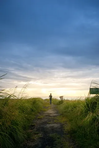 穿着黑色衬衫的人在草地附近行走