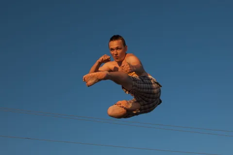 跳跃，欢乐，男人，户外，人类，乐趣，活动，