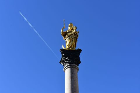 慕尼黑，玛丽安广场，玛丽安柱，雕像，圣母玛利亚，地标，雕塑，艺术和工艺