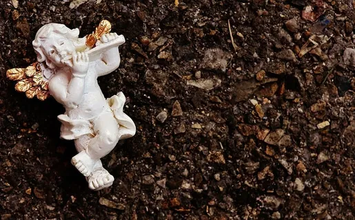 天使、特写、肮脏、干燥、环境、无花果、雕像、地面