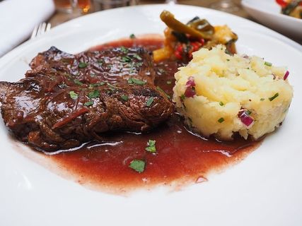 里贝耶牛排，土豆泥，牛腰肉，油炸，牛肉，美食，营养