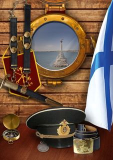 用具，尖顶帽，海事带，舷窗，克里米亚，塞瓦斯托波尔，大海，德克