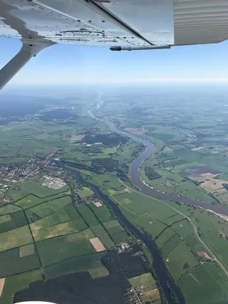 河流，天空，翅膀，易北河，森林，河流景观，鸟瞰，飞机