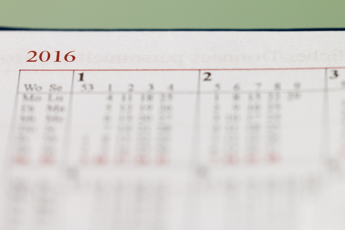 日历、年份、2016、月份、数字、特写、数据、财务