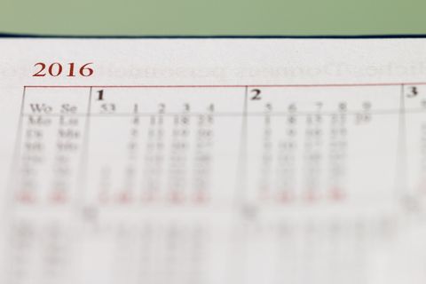 日历、年份、2016、月份、数字、特写、数据、财务
