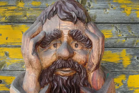 忧虑、痛苦、绝望、沉思、孤独、木头、艺术、人