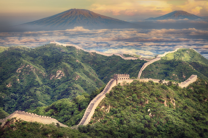景观，墙，中国，山，亚洲，古老，风景-自然，建筑结构