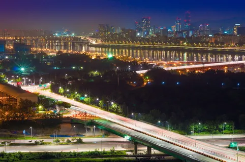 Eungbongsan、夜景、大桥、seongsu大桥、混响、反射、夜间、交通