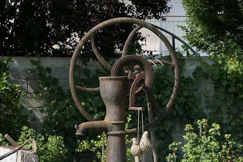 泵，水，前，浇水，花园，植物，金属，阀门