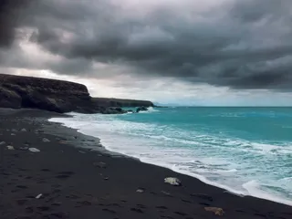 黑海滩，海滩，fuerteventura，黑，水，自然，前进，海洋