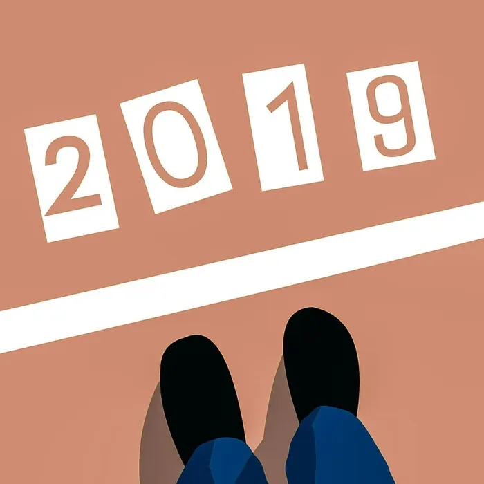 2019年站在新年起跑线上的双脚示意图